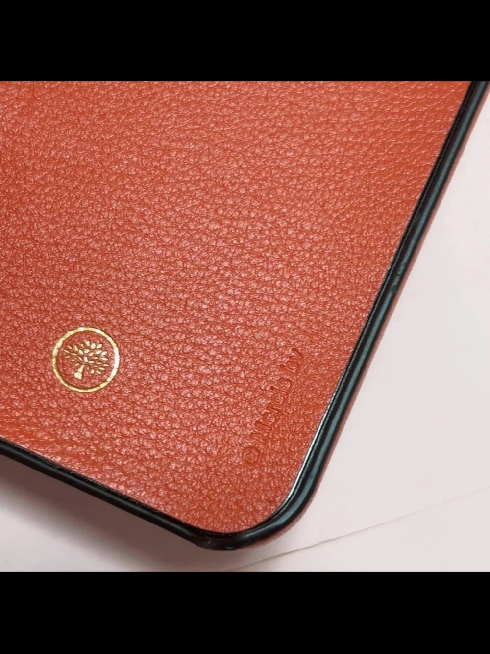 Mulberry Orange Leather Phone Case with Blue Pocket and Strap